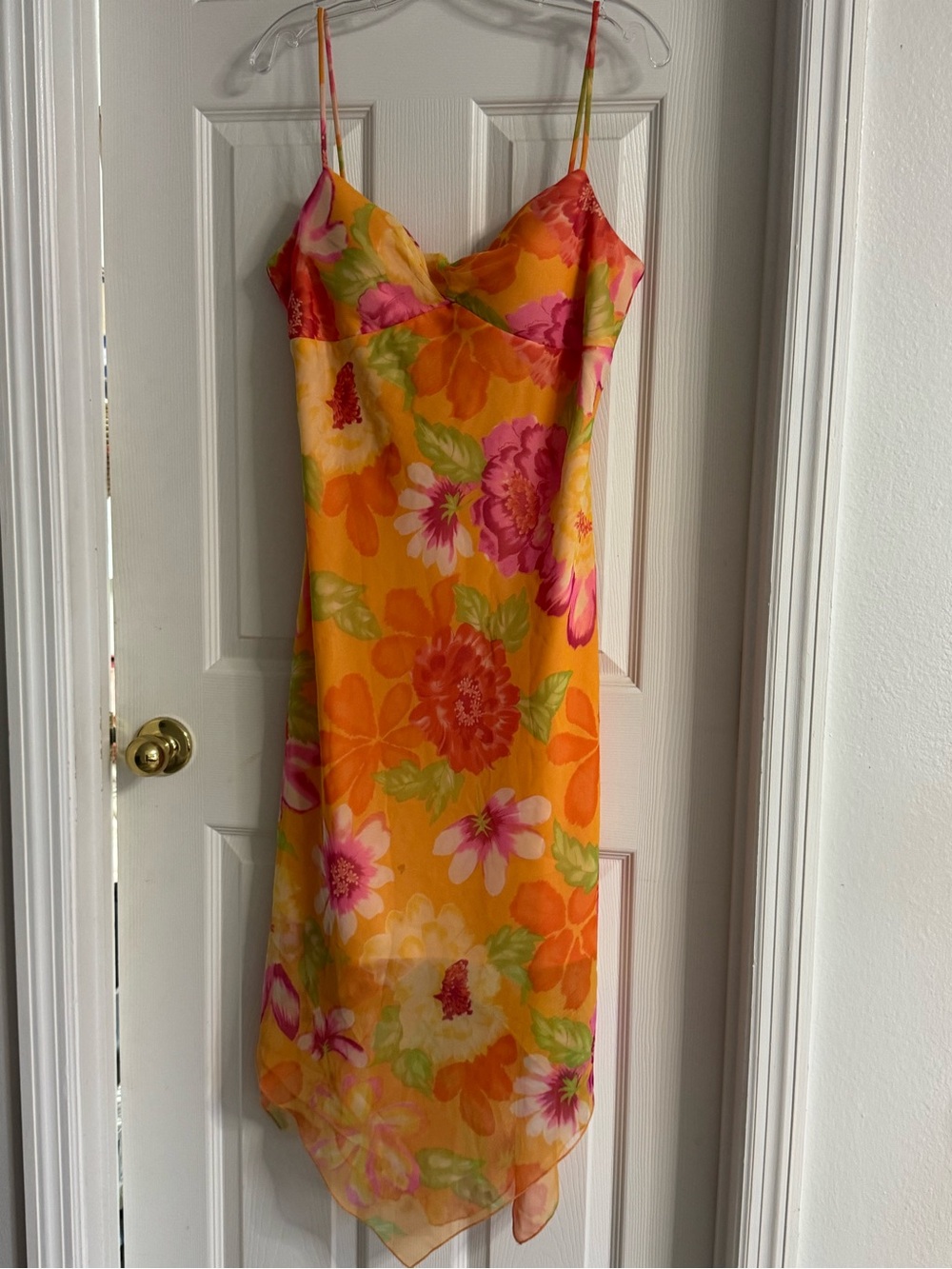 CDC Orange Floral Dress with Pink & Green Accents